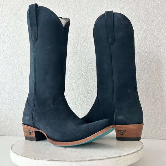 Lane EMMA JANE Womens Cowboy Boots 7.5 Navy Blue Suede Western Cowgirl Mid Calf